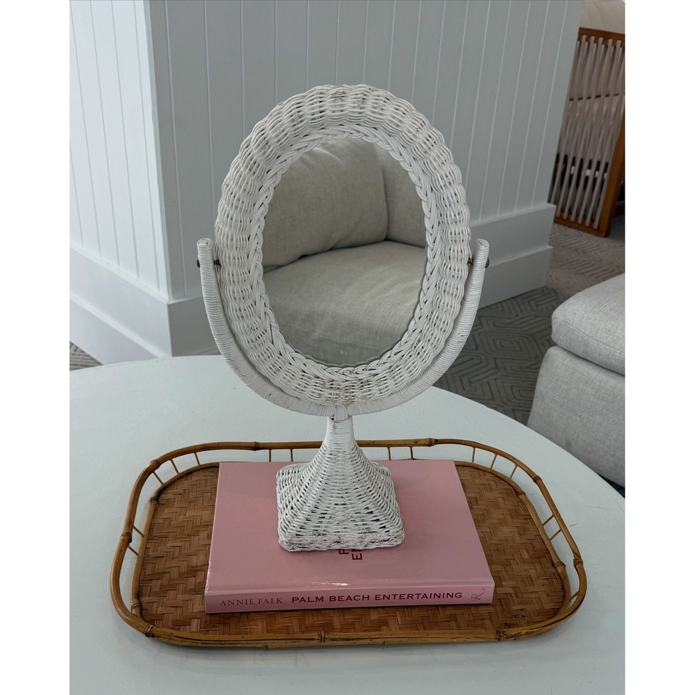 Vintage White Wicker Vanity Mirror